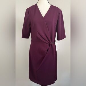 DKNY Side Knot Deep Purple V-Neck Sheath Dress